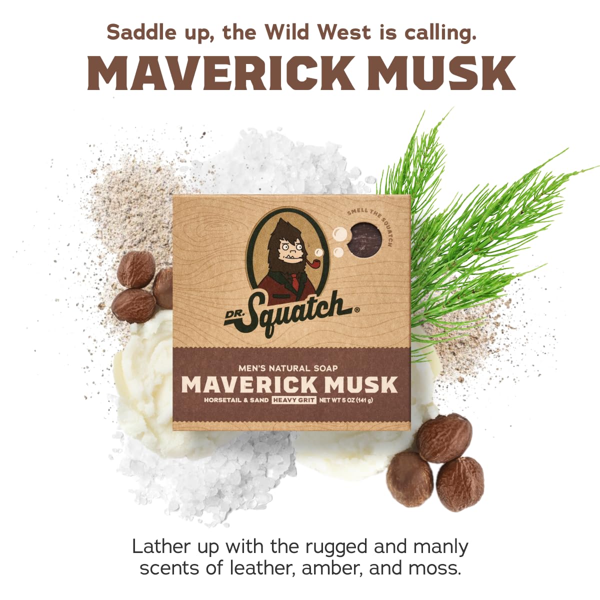 Dr. Squatch Maverick Musk bar soap pack bar lather shows rich lather for daily cleansing
