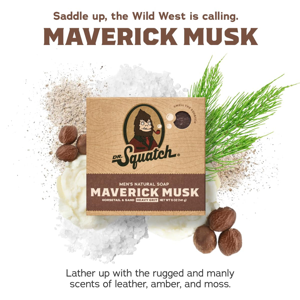 Dr. Squatch Maverick Musk bar soap pack bar lather shows rich lather for daily cleansing