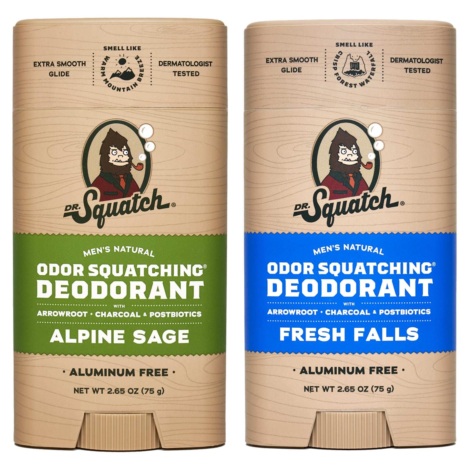 Dr. Squatch Alpine Sage deodorant tube close-up showing packaging and long-lasting freshness
