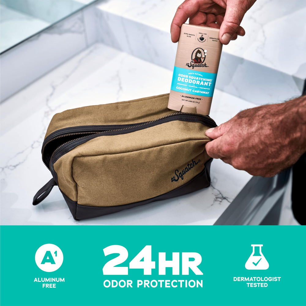 Three-pack packaging of Dr. Squatch deodorant ready for multi-day use