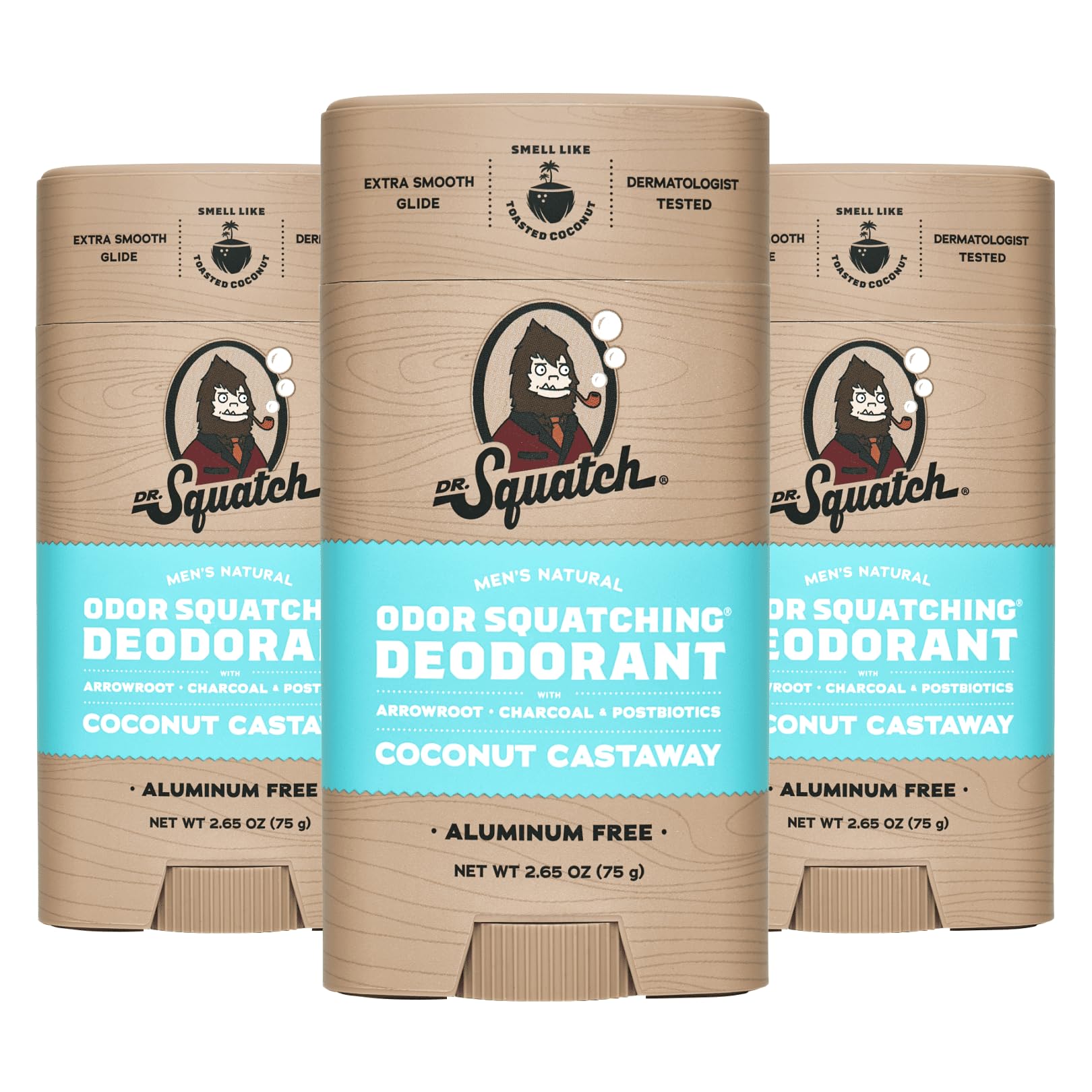 Dr. Squatch Coconut Castaway deodorant applied for all-day freshness after a shower