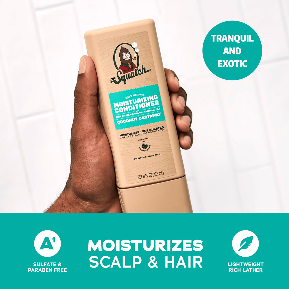 Dr. Squatch natural hair bundle packaging highlights manly, natural scents.