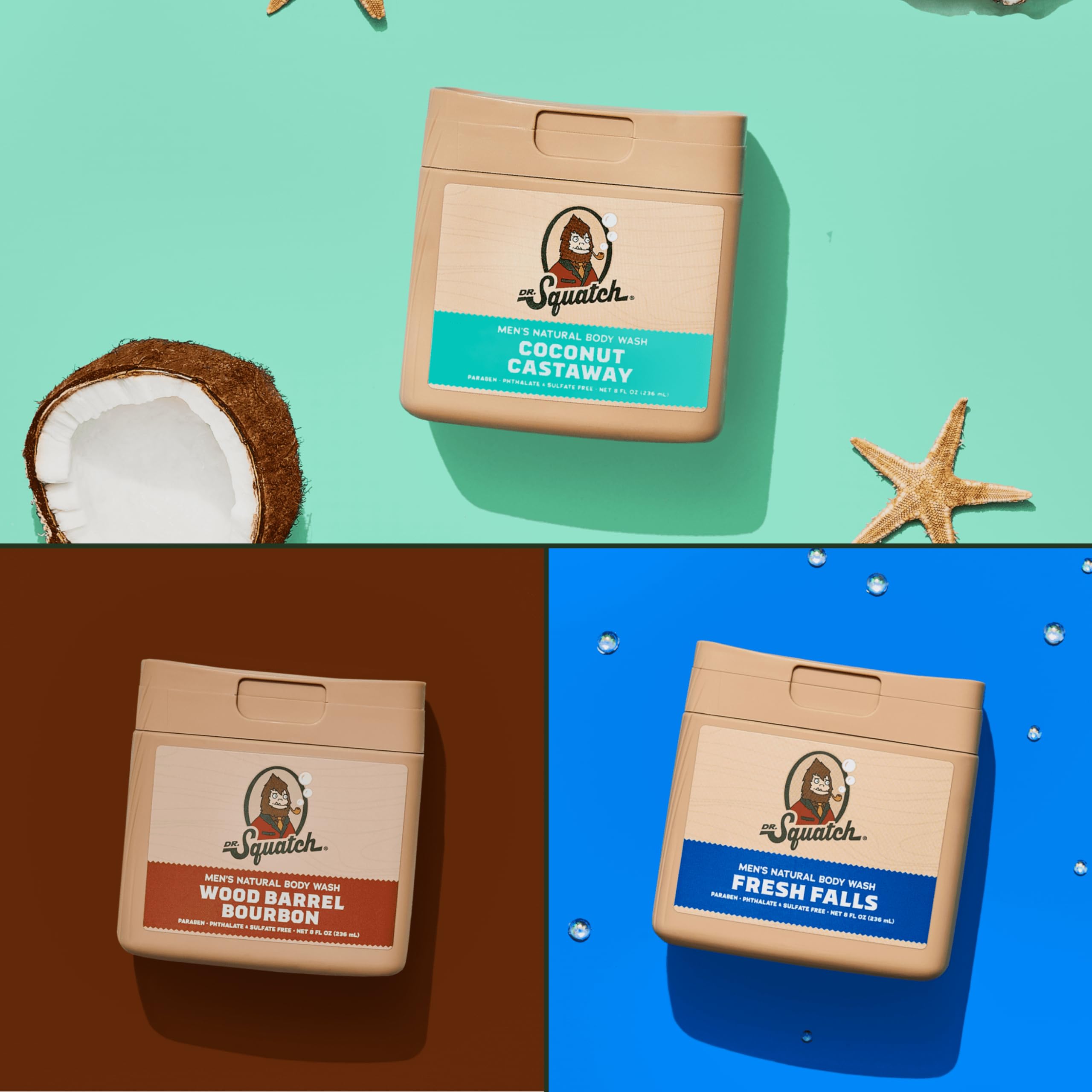 Dr. Squatch natural ingredients closeup emphasizes hydrating, plant-based formula