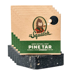 Dr. Squatch Pine Tar bar soap pack shot shows natural cleansing for daily fresh skin.