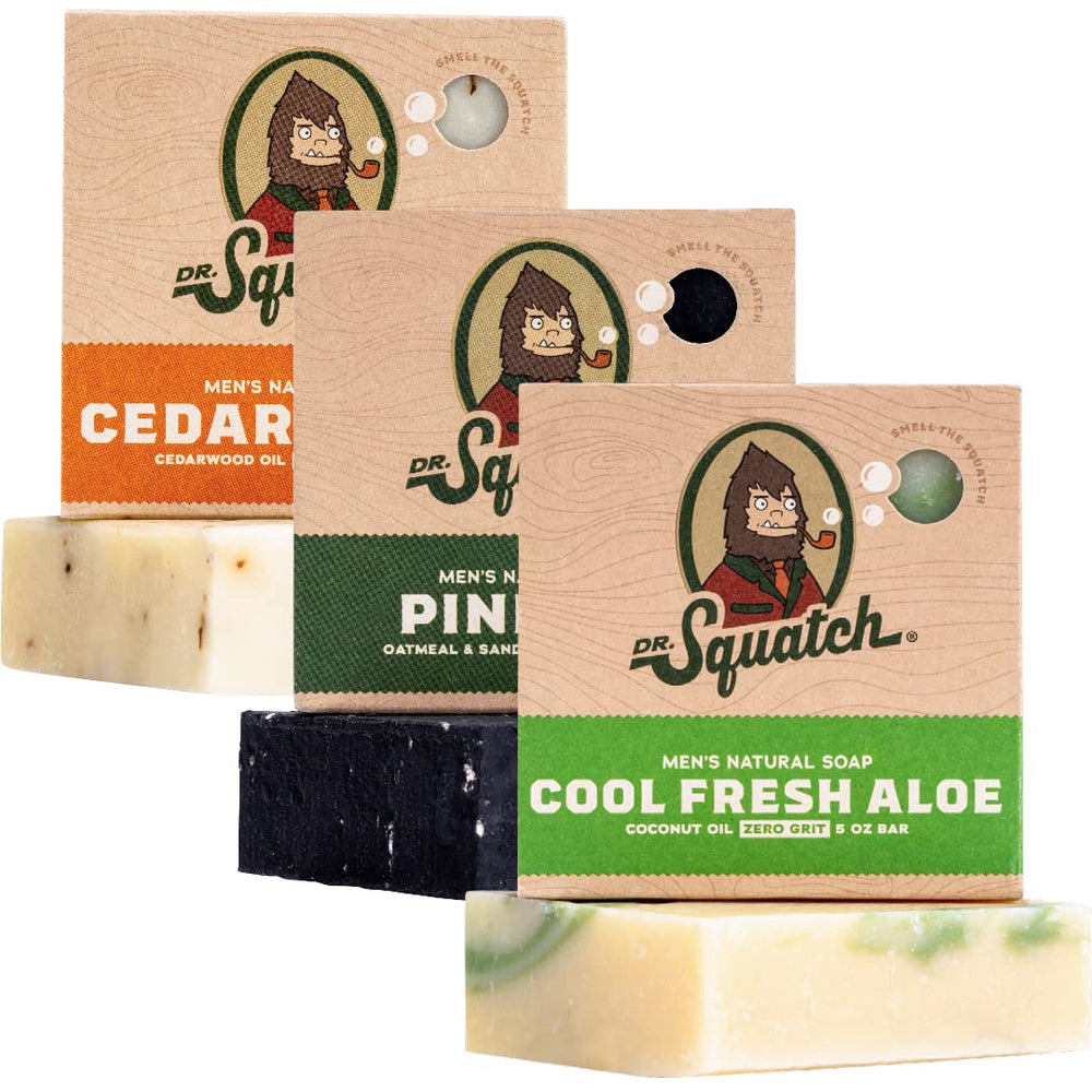 Dr. Squatch Pine Tar bar soap for rugged cleansing and outdoorsy freshness.