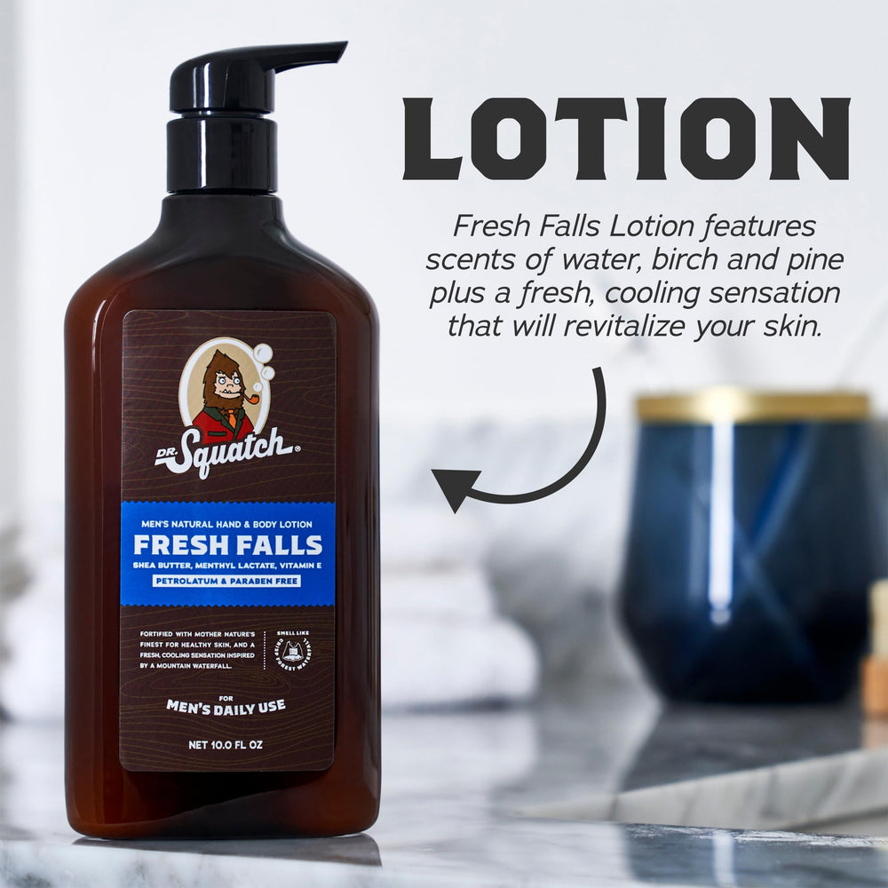 Dr. Squatch Pine Tar Fresh Falls label conveys masculine freshness