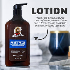 Dr. Squatch Pine Tar Fresh Falls label conveys masculine freshness