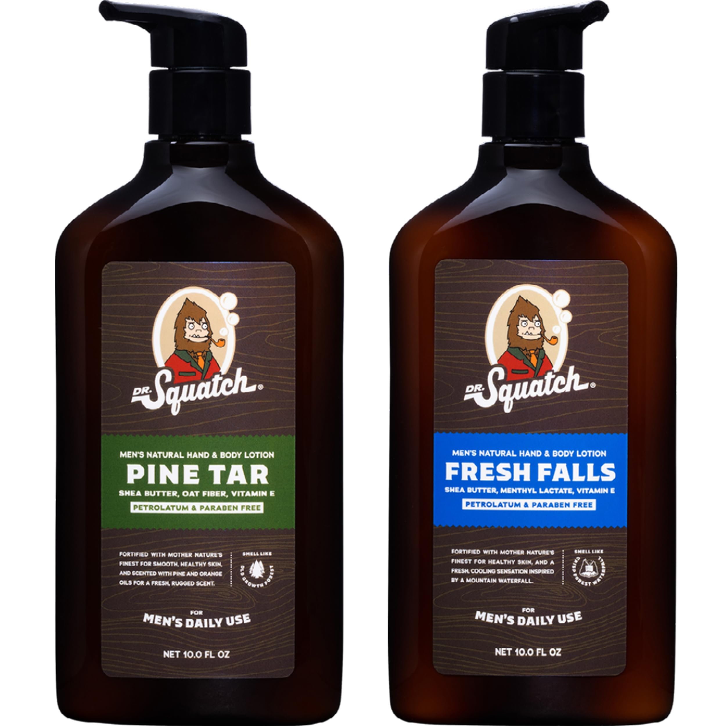 Dr. Squatch Pine Tar lotion bottle delivers long-lasting moisture after shower