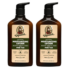 Dr. Squatch Pine Tar lotion bottles in a two-pack on display for lasting moisture.