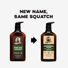 Dr. Squatch Pine Tar lotion label close-up highlighting natural ingredients.