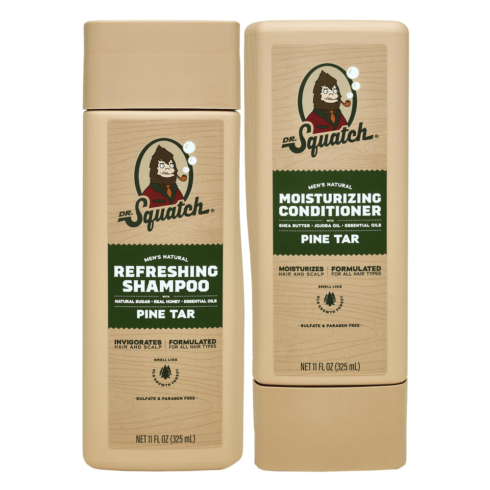 Dr. Squatch Pine Tar Shampoo bottle ready for daily cleansing ritual