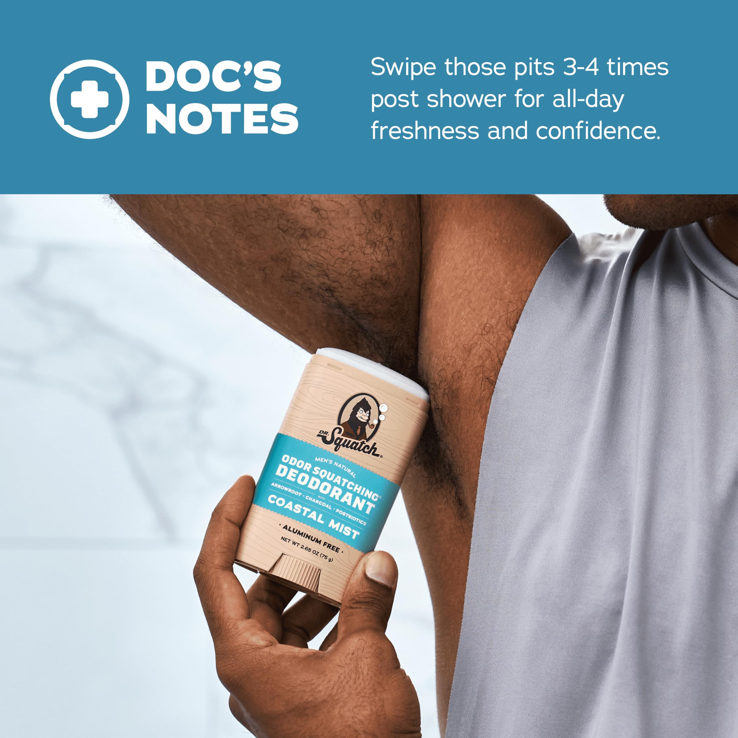 Dr. Squatch postbiotics ingredient closeup signals skin-friendly, microbiome-supportive deodorant care.