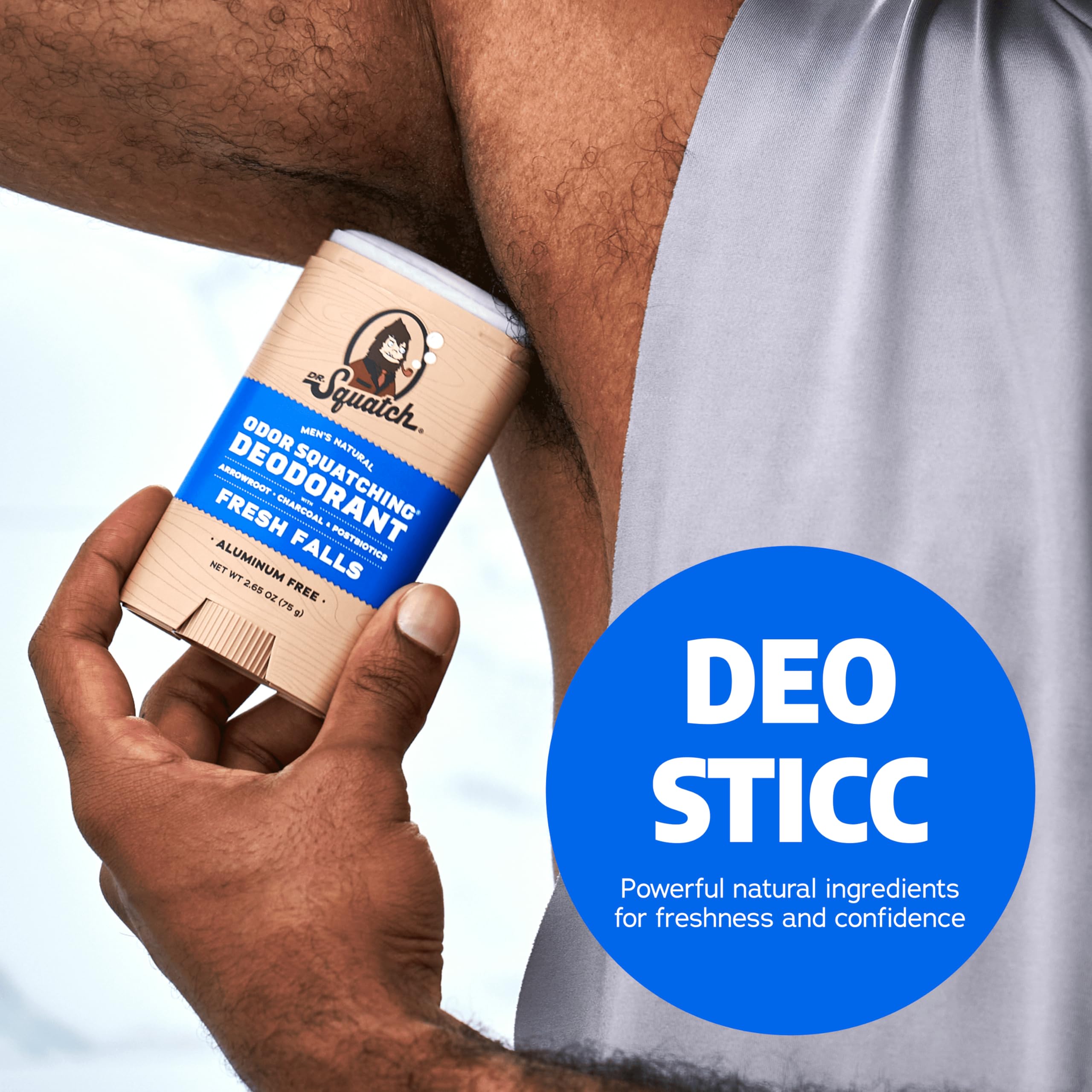 Dr. Squatch Postbiotics deodorant feature closeup showcasing skin-friendly protection.