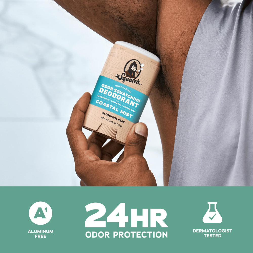 Dr. Squatch Rainforest Rapids deodorant pack shows two scents for daily odor protection