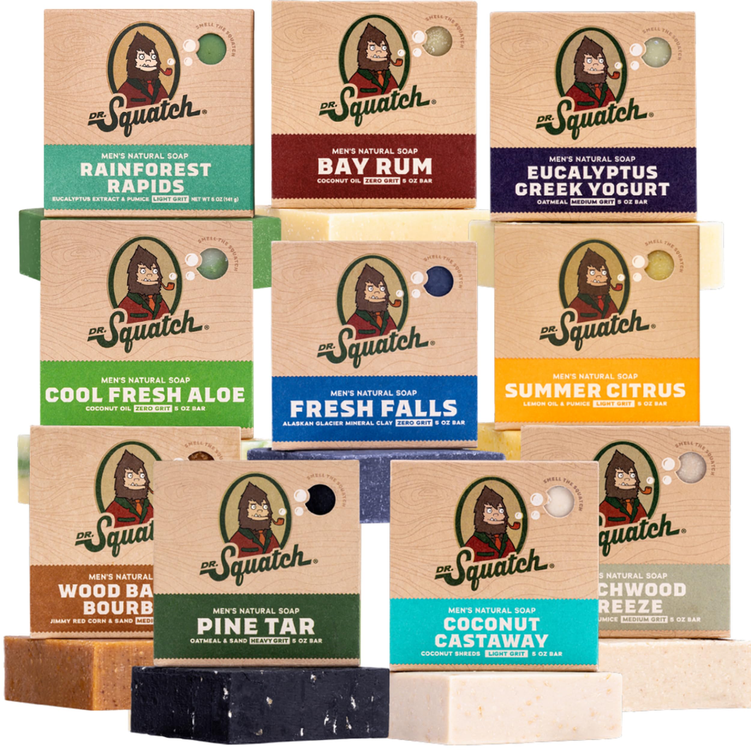 Dr. Squatch Rainforest Rapids soap bar for a refreshing cleanse and rugged masculine scent.