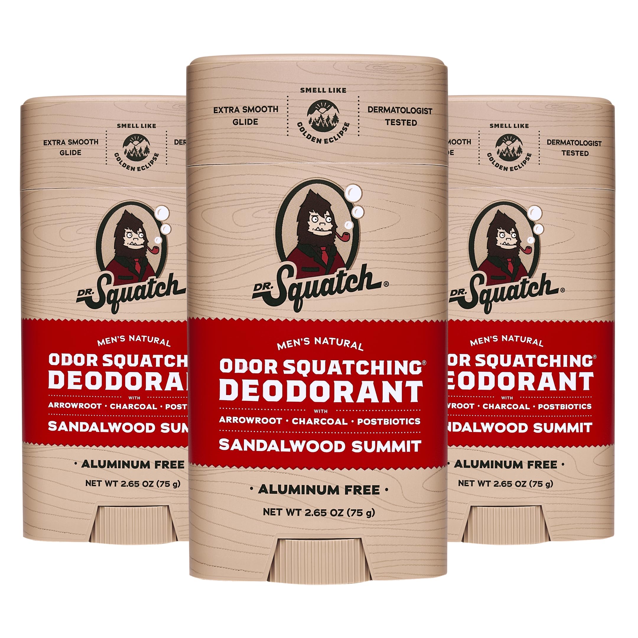 Dr. Squatch Sandalwood Summit deodorant stick close-up for odor control