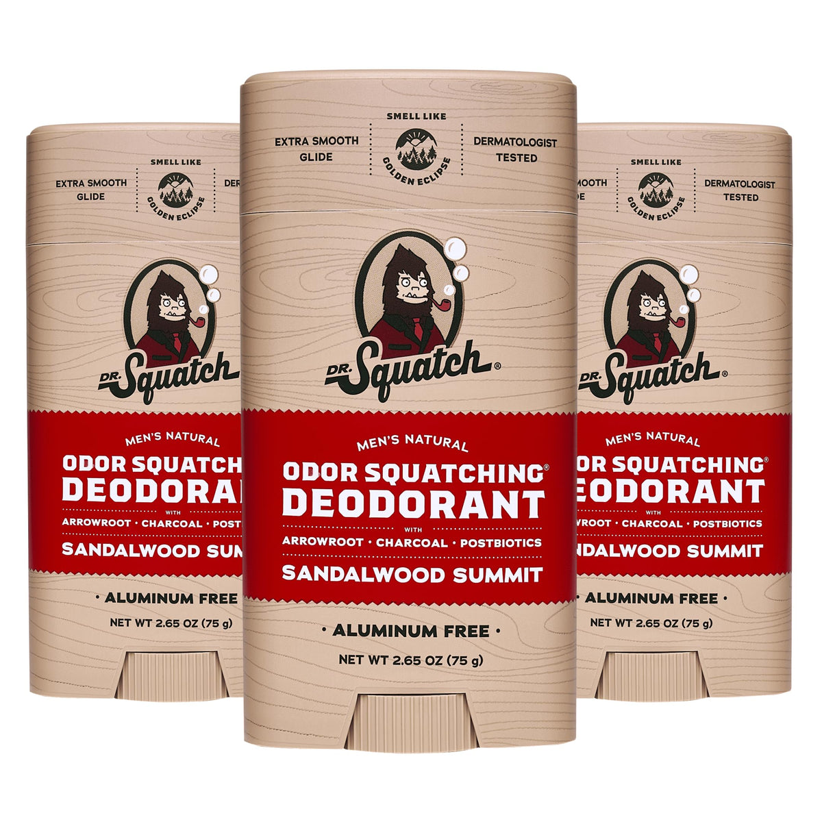 Dr. Squatch Sandalwood Summit deodorant stick close-up for odor control