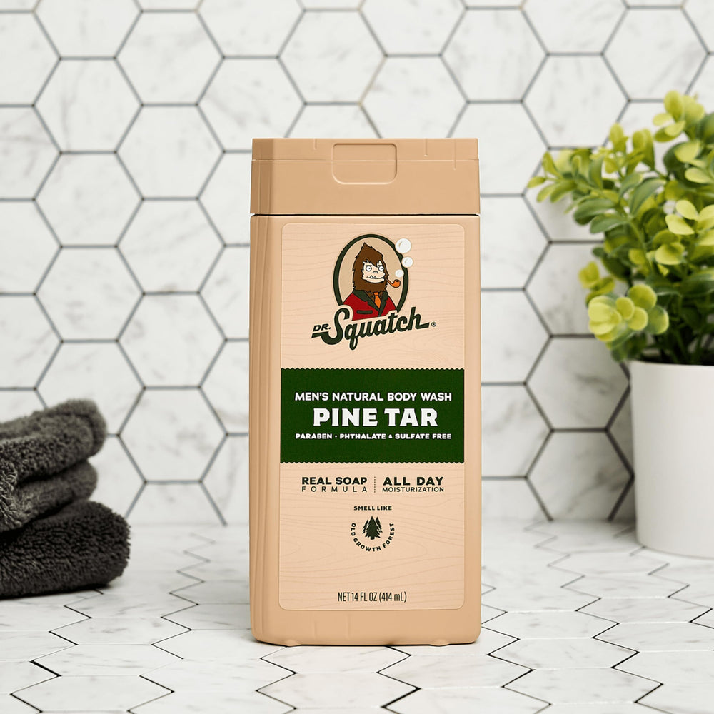 Dr. Squatch Scrubber in shower demonstrating lather and cleansing
