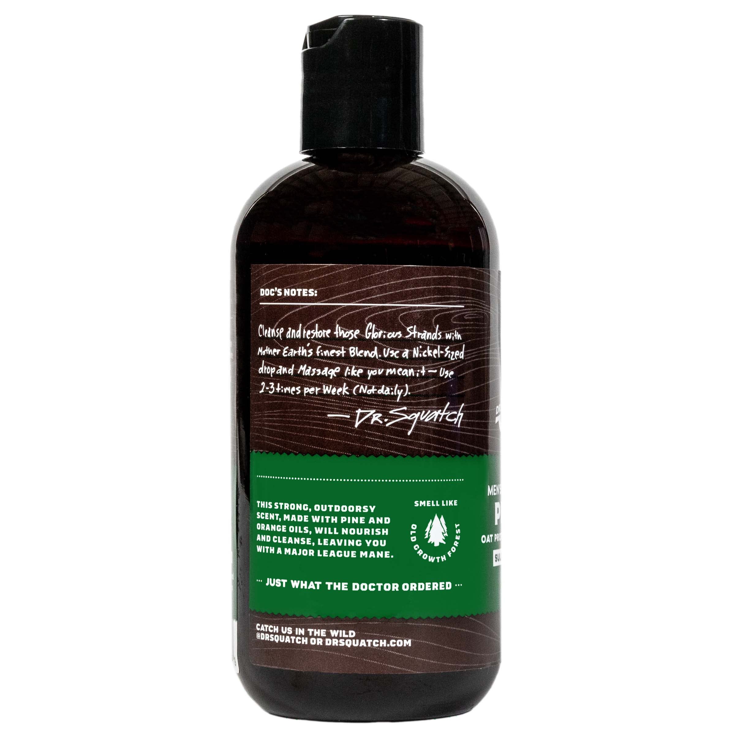 Dr. Squatch Pine Tar lather showcases a foamy, woodsy wash for refreshing hair.