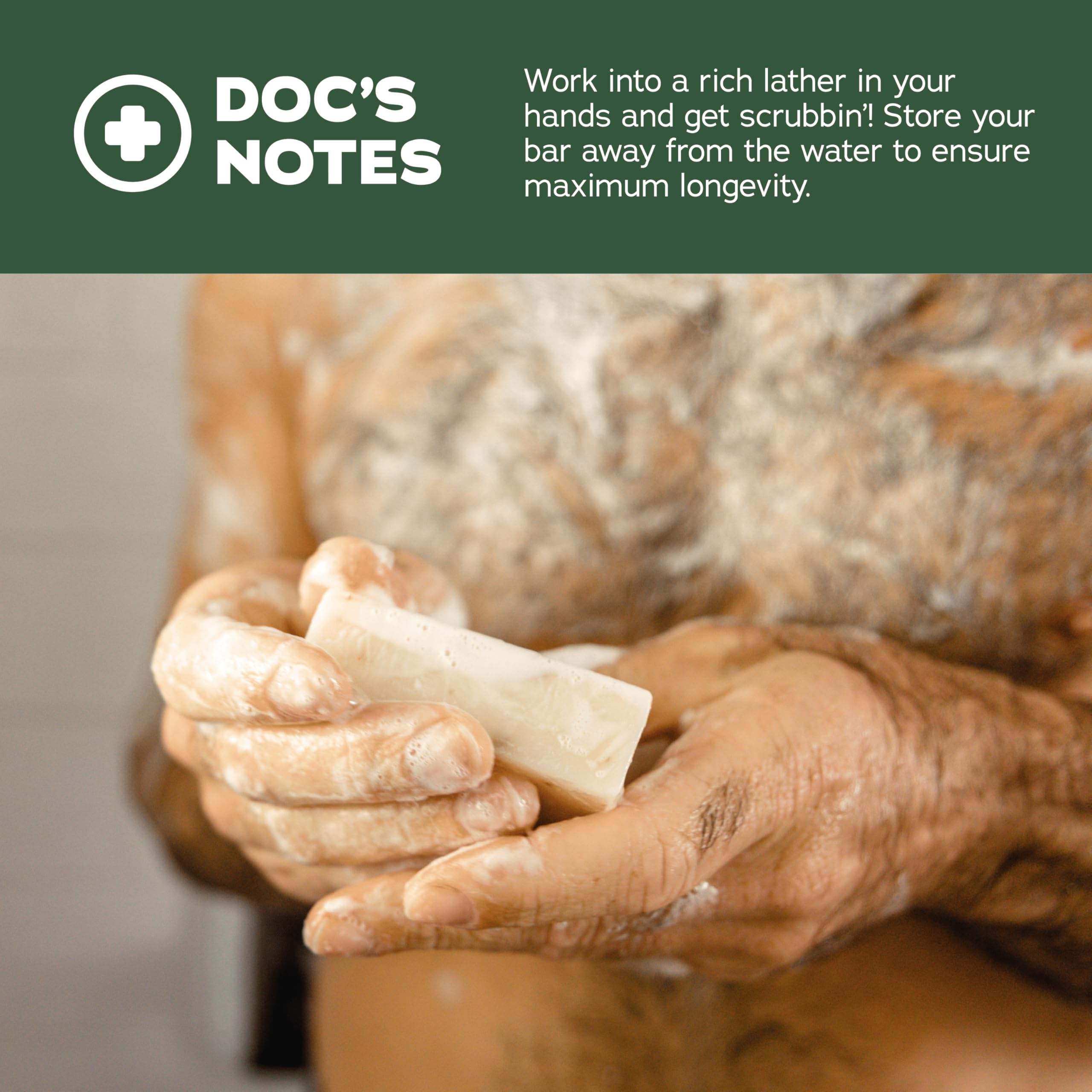 Dr. Squatch Sierra Storm bar soap lather shows natural oils for nourished skin.
