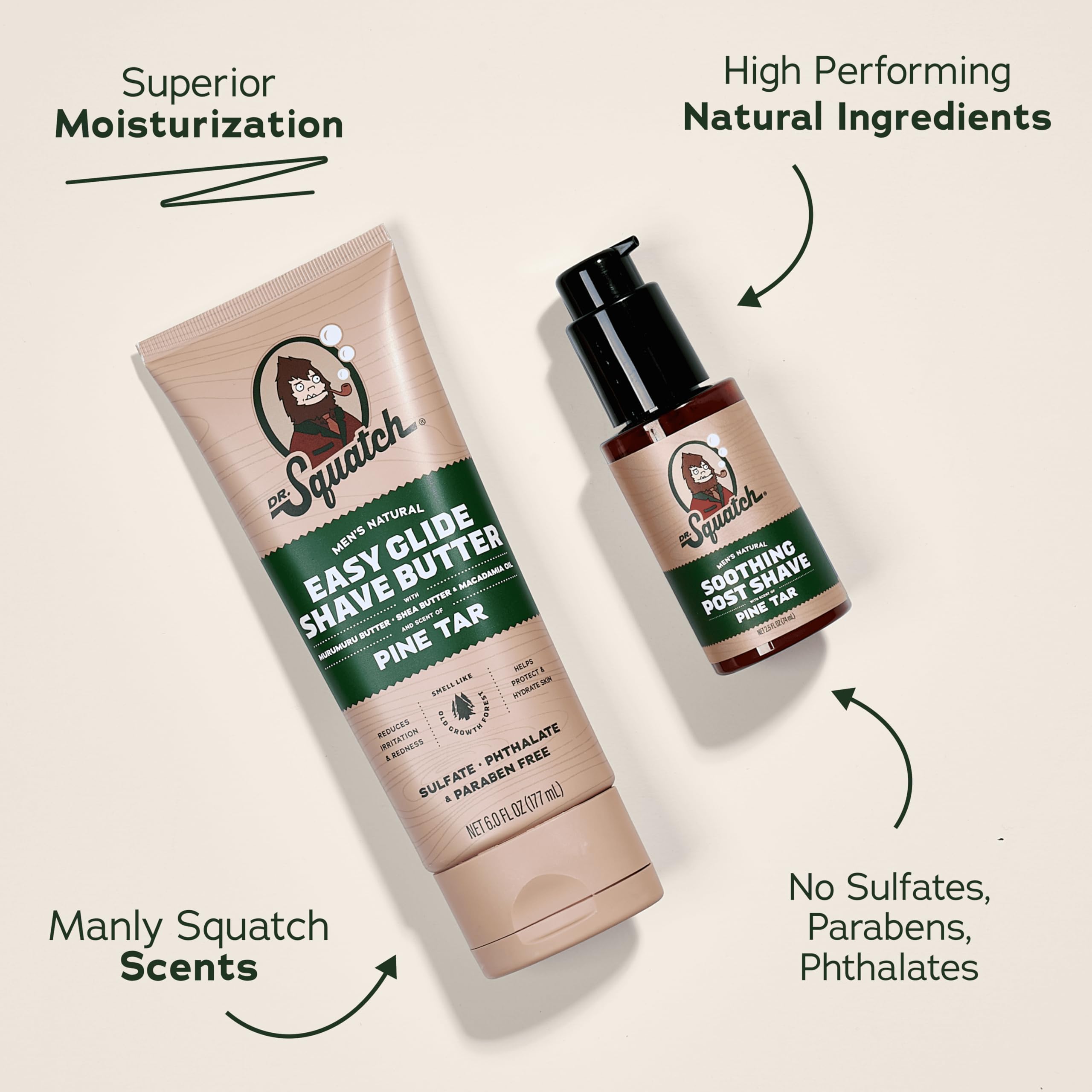 Dr. Squatch Soothing Post-Shave Moisturizer bottle, hydrating skin after shaving.