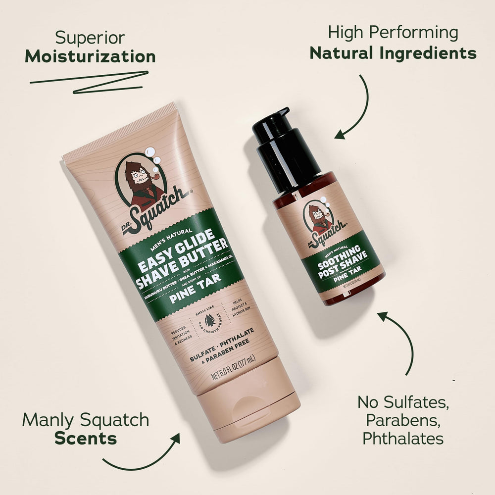 Dr. Squatch Soothing Post-Shave Moisturizer bottle, hydrating skin after shaving.
