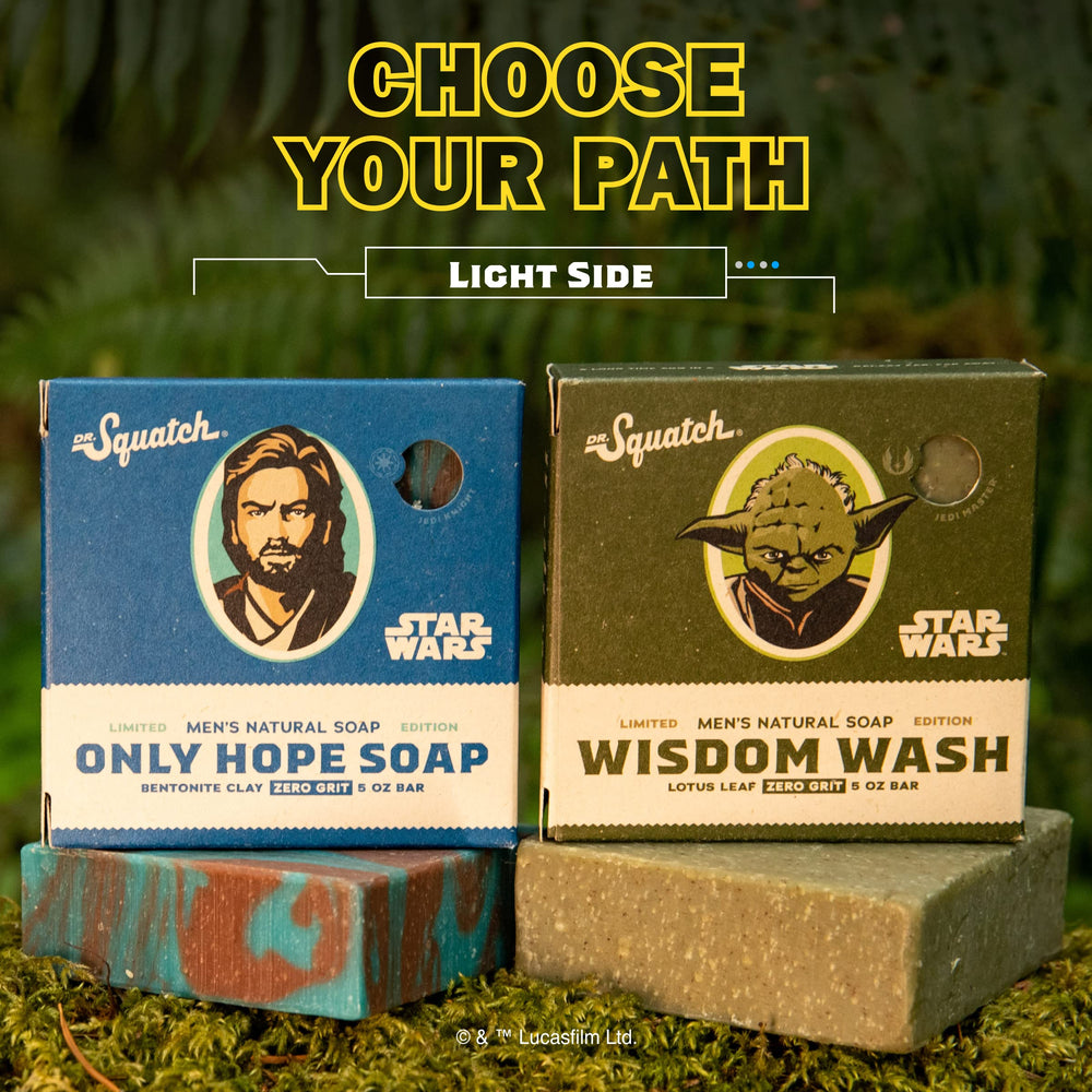 Dr. Squatch Star Wars Wisdom Bar demonstrates calming cleansing for daily rituals.
