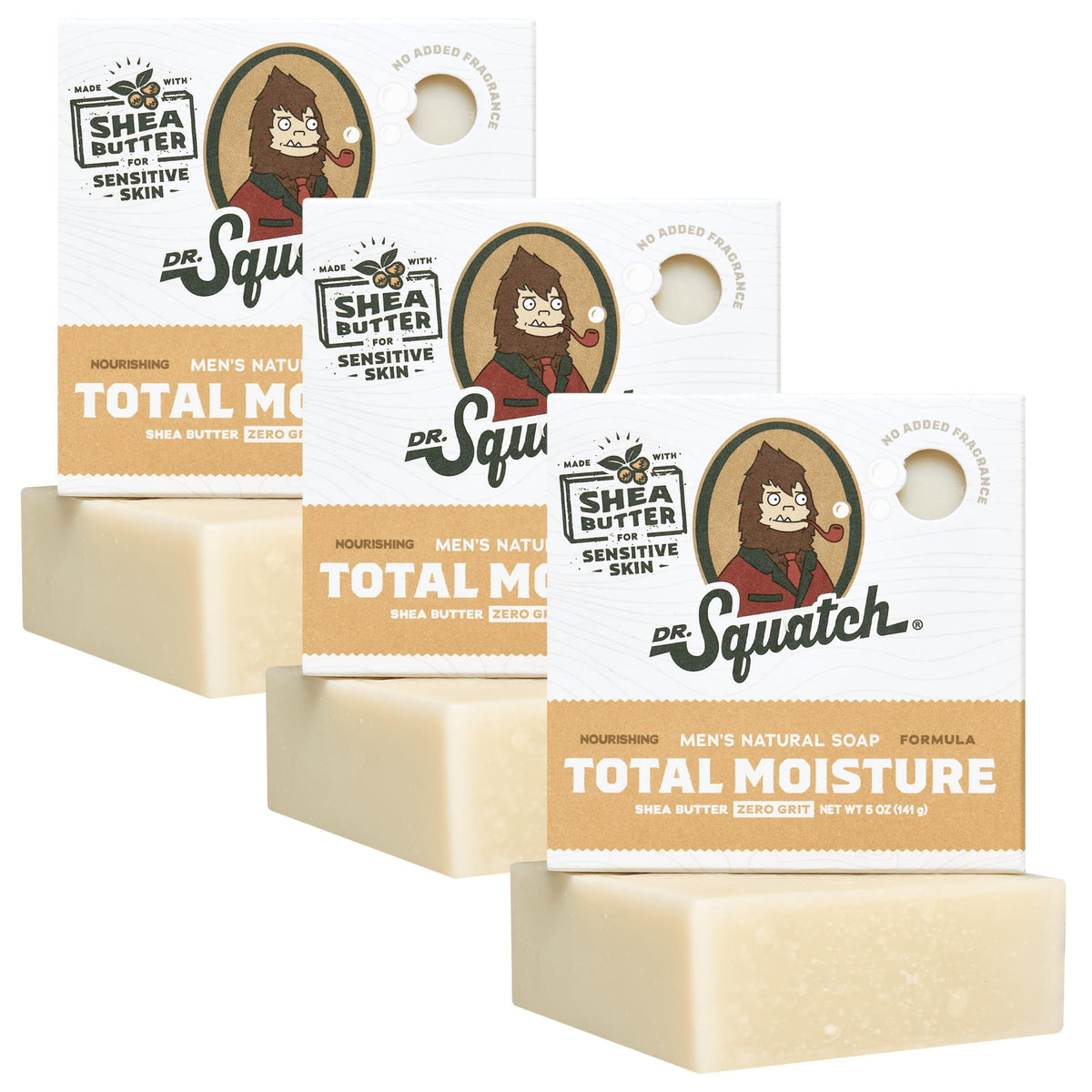 Dr. Squatch Total Moisture Bar Soap close-up showing shea butter for deep hydration.