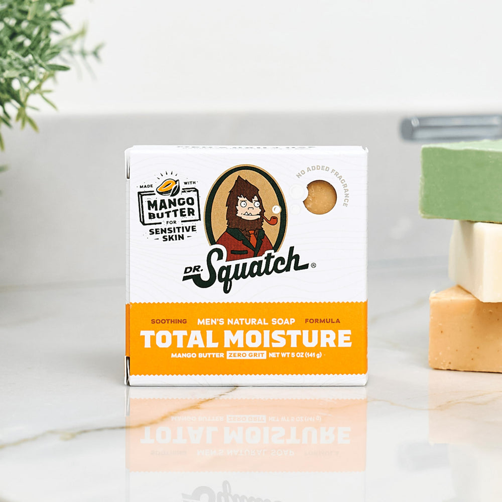 Dr. Squatch Total Moisture Bar Soap handcrafted via cold process, showcasing traditional soapmaking craftsmanship.
