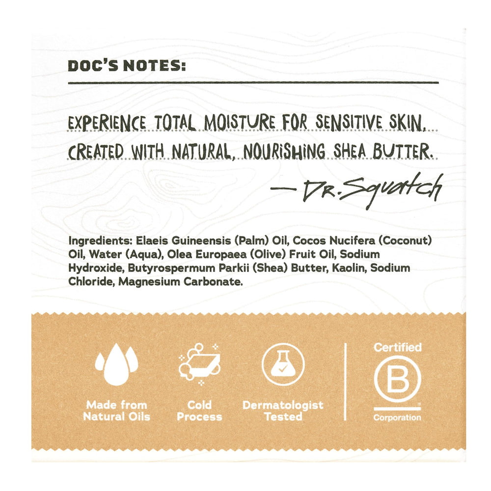 Dr. Squatch Total Moisture Bar Soap natural plant butters highlight hydration benefits.