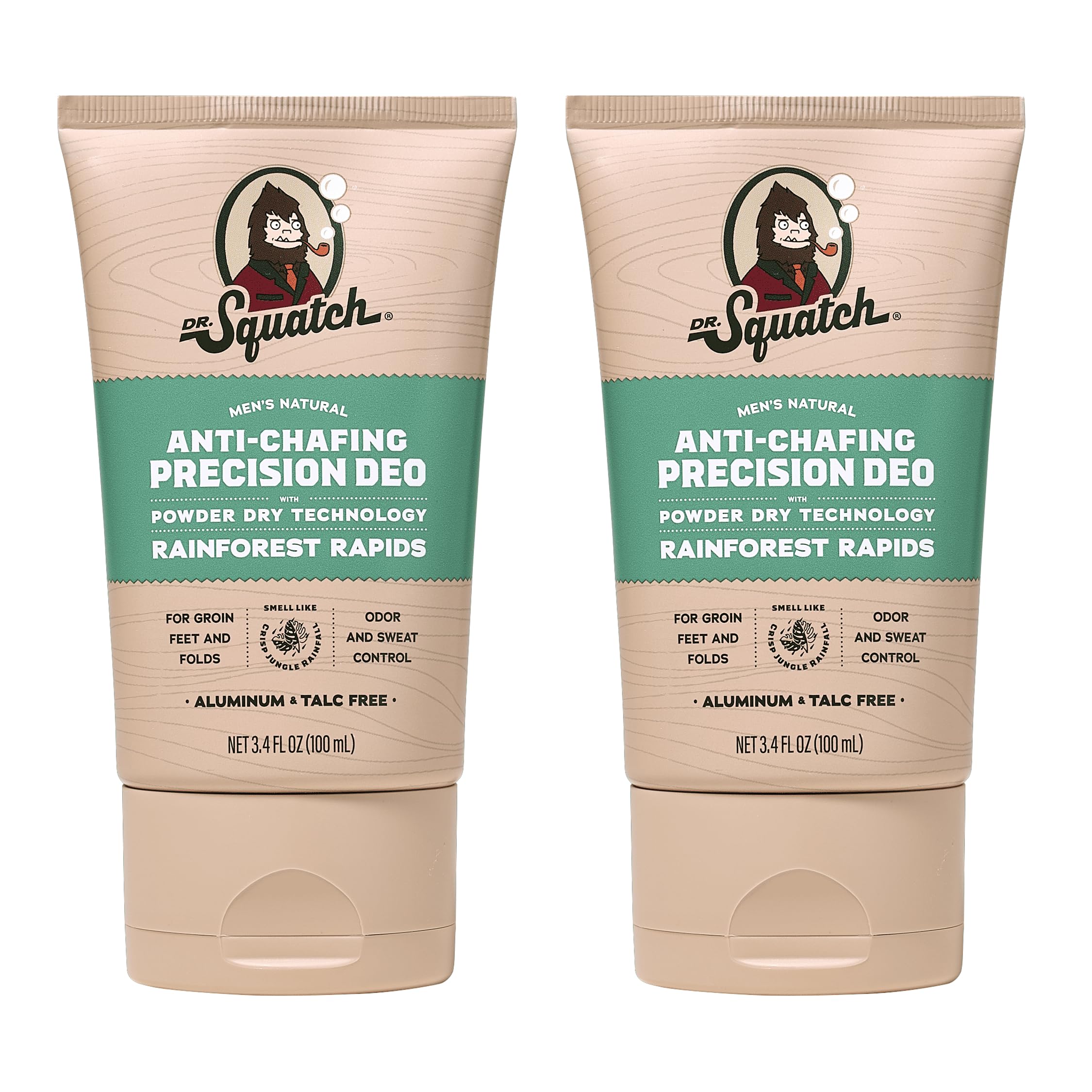 Dr. Squatch Whole Body Deodorant Rainforest Rapids bottle closeup for natural odor control.