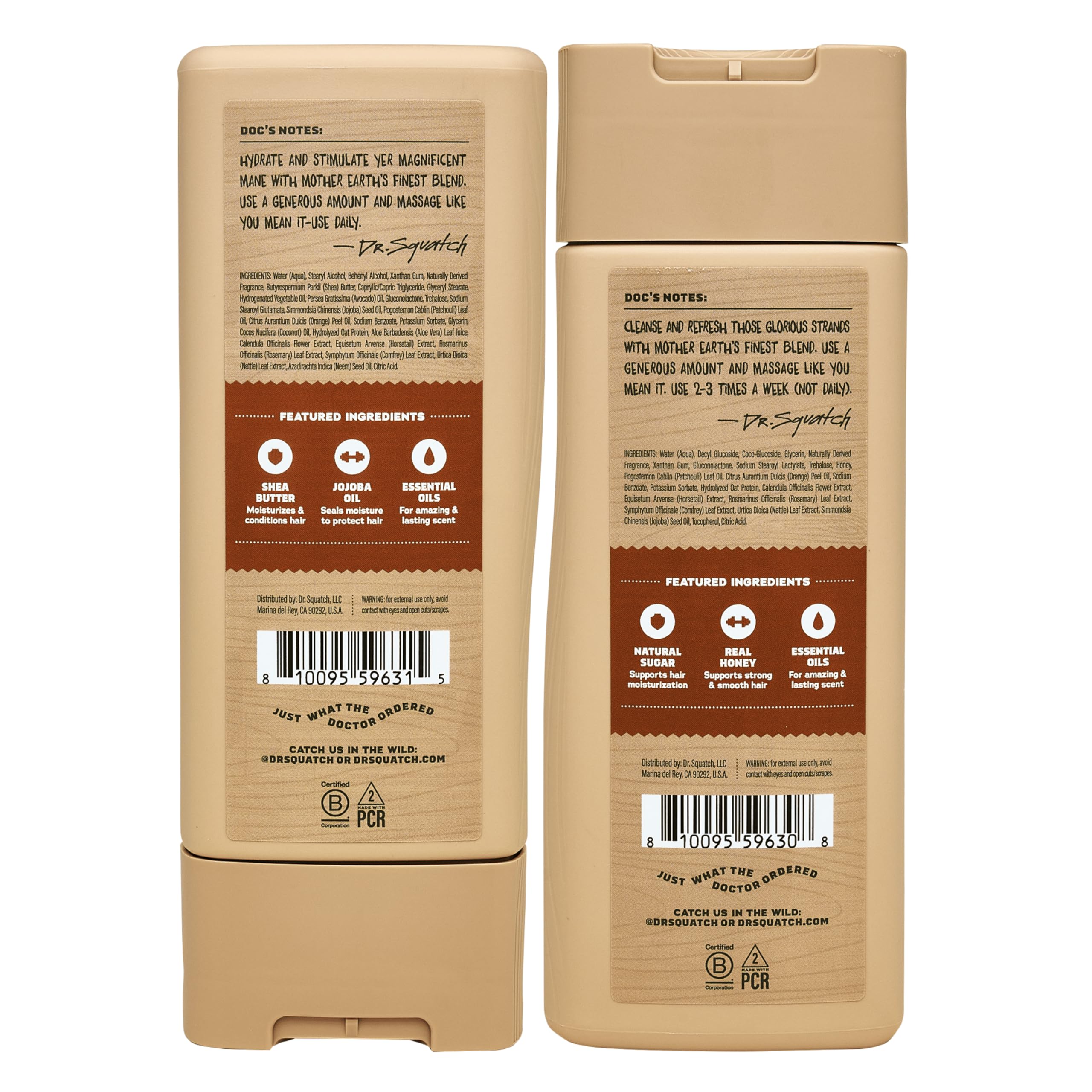 Dr. Squatch Wood Barrel Bourbon conditioner bottle for smooth, manageable hair.