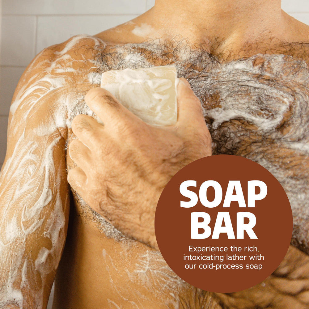 Dr. Squatch Wood Barrel Bourbon lather in action for a refreshing cleanse.