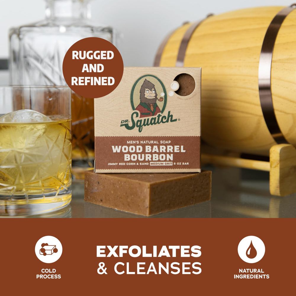 Dr. Squatch Wood Barrel Bourbon natural ingredients nourish skin with coconut oil and shea butter.