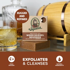Dr. Squatch Wood Barrel Bourbon natural ingredients nourish skin with coconut oil and shea butter.