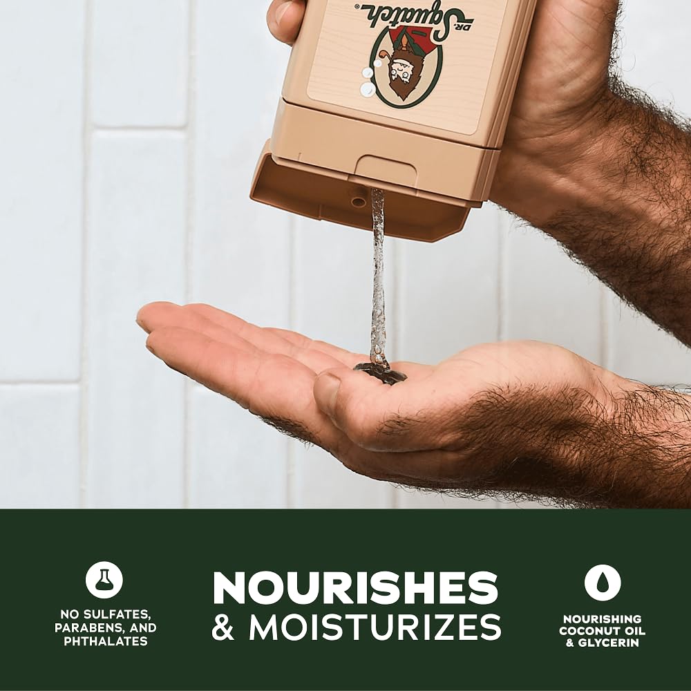 Dr. Squatch Wood Barrel Bourbon Pine Tar 8 oz bottle for rugged cleansing.