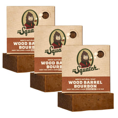 Dr. Squatch Wood Barrel Bourbon soap bar in a 3-pack for easy daily cleansing.