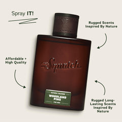 Dr. Squatch Woodland Pine Cologne spray in mid-application for all-day aroma