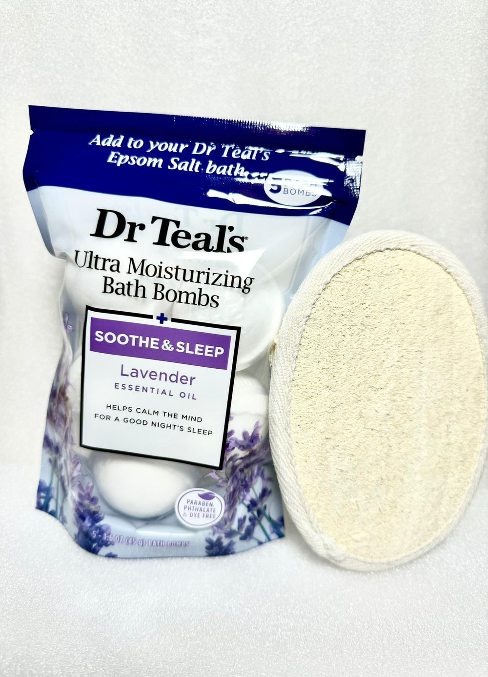 Dr Teal's lavender bath bombs gift set packaging shows a luxurious spa-inspired vibe