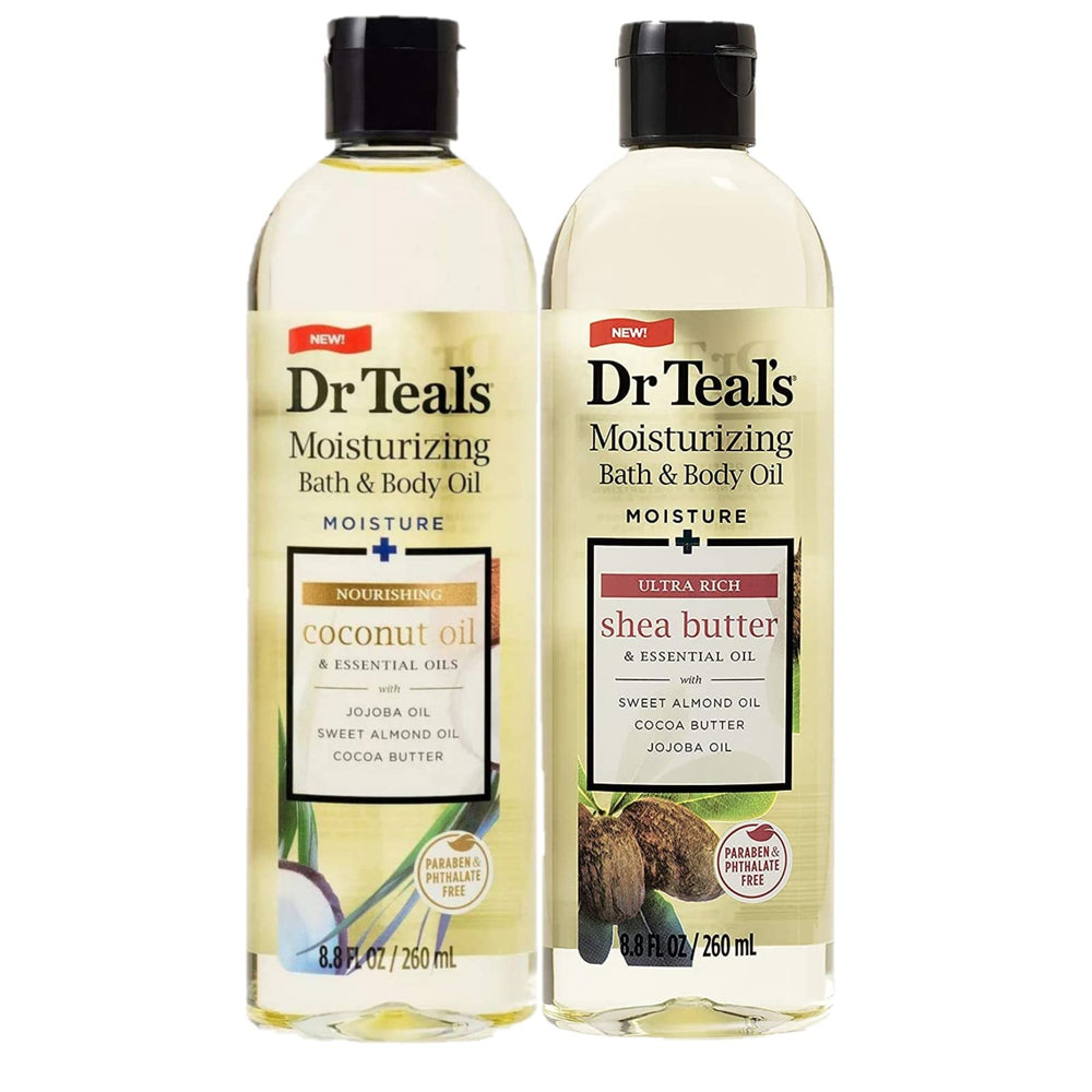 Dr Teal's Bath & Body Oil Variety Gift Set packaging showing two bottles for a home spa experience
