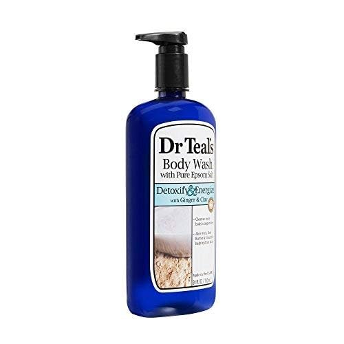 Dr Teal's aloe vera bottle highlights skin hydration with Shea Butter and Vitamin E.