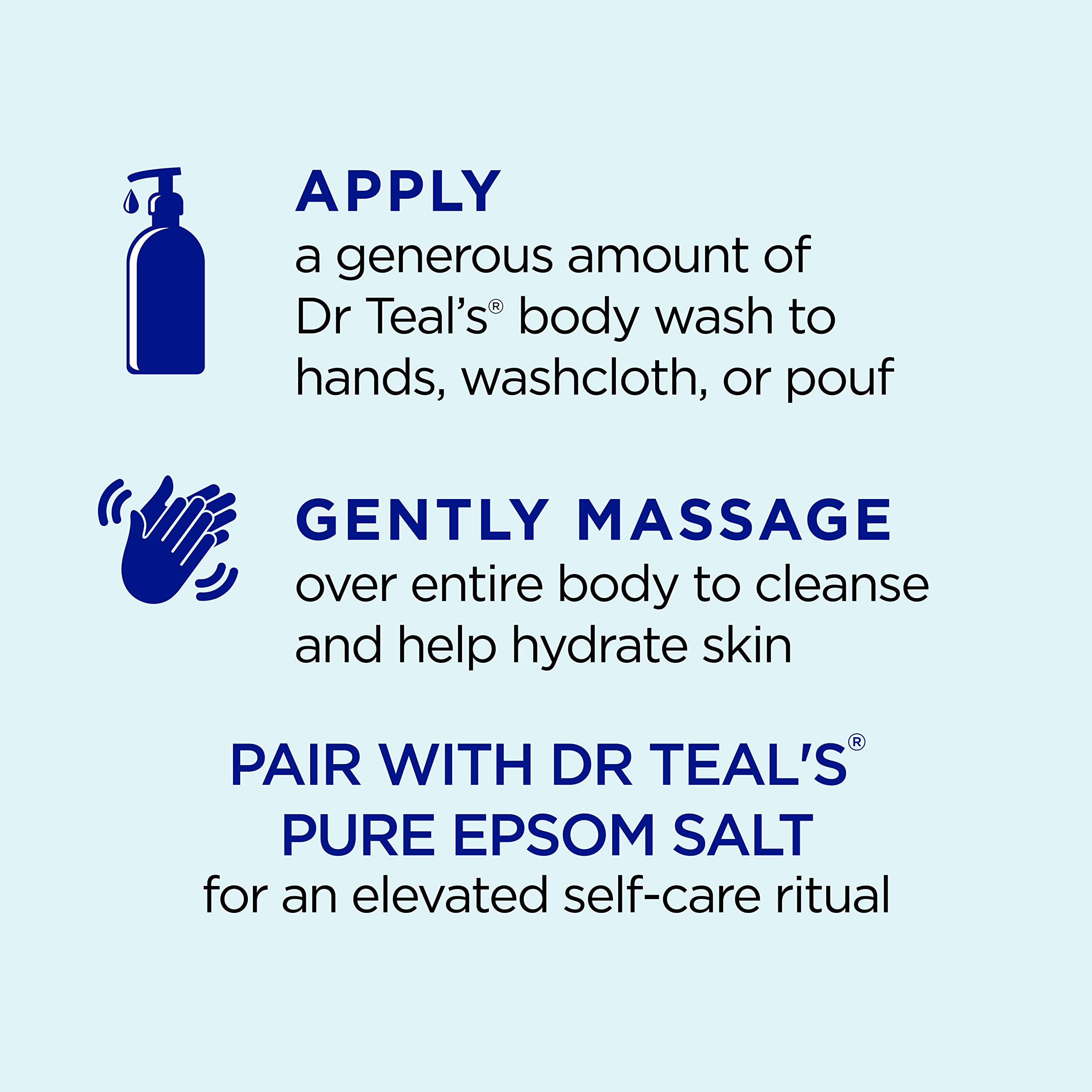 Dr Teal's Body Wash with Aloe Vera and Shea Butter nourishes skin.