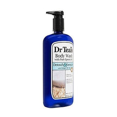 Dr Teal's bottle closeup shows foaming texture for a pampering shower.