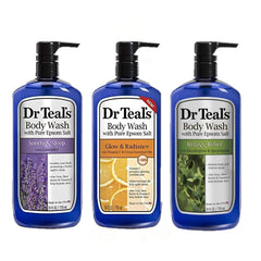 Dr Teal's Lavender Body Wash bottle promotes relaxation for a calm evening routine.