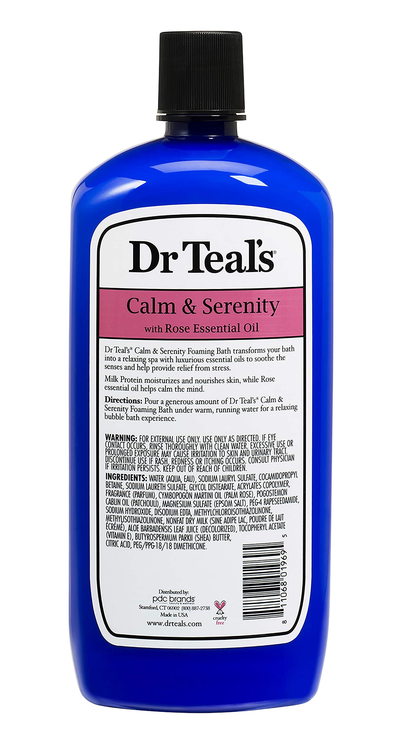 Dr Teal's Calm & Serenity bottle showcased in a calm bath setup