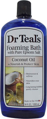 Dr Teal's foaming bath shows luxurious lather inviting a soothing soak after a long day.