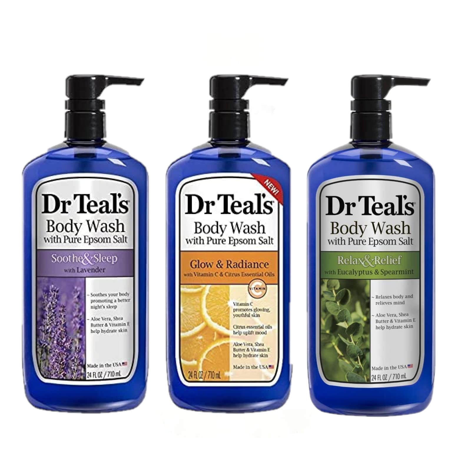 Dr Teal's Ducha corporal Lavanda, botella, ayuda a relajarse para un sueño reparador.