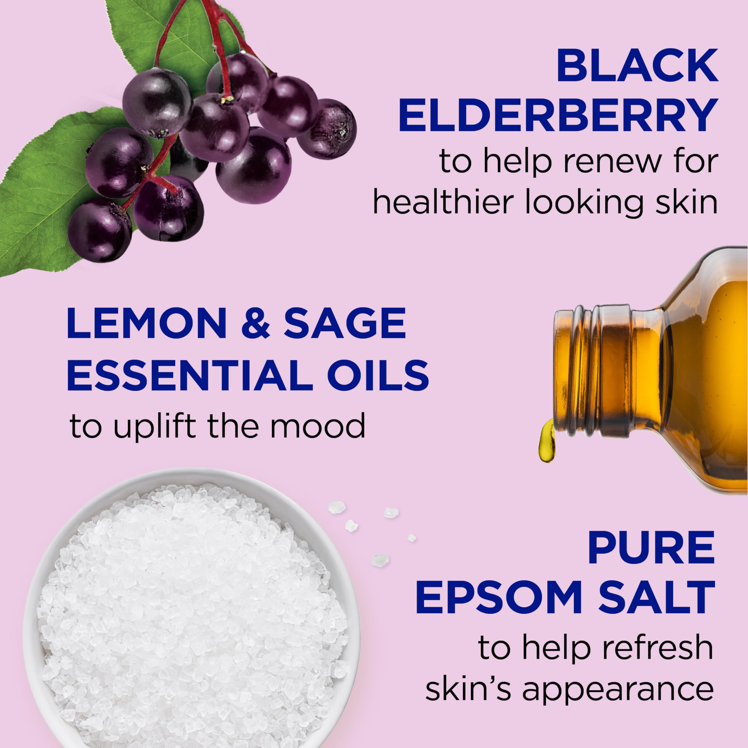 Dr Teal's Elderberry foaming bath bubbles in a tub for relaxing soak.