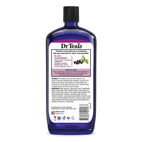 Dr Teal's Elderberry scent in a spa-like bath scene.