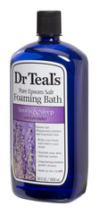 Dr Teal's Eucalyptus & Spearmint foaming bath closeup, refreshing aroma to awaken senses.